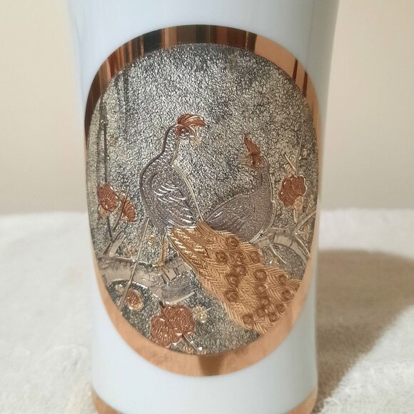 The Art of Chokin Peacock Vase With 24KT Gold Trim Japan Vintage - Picture 2 of 4